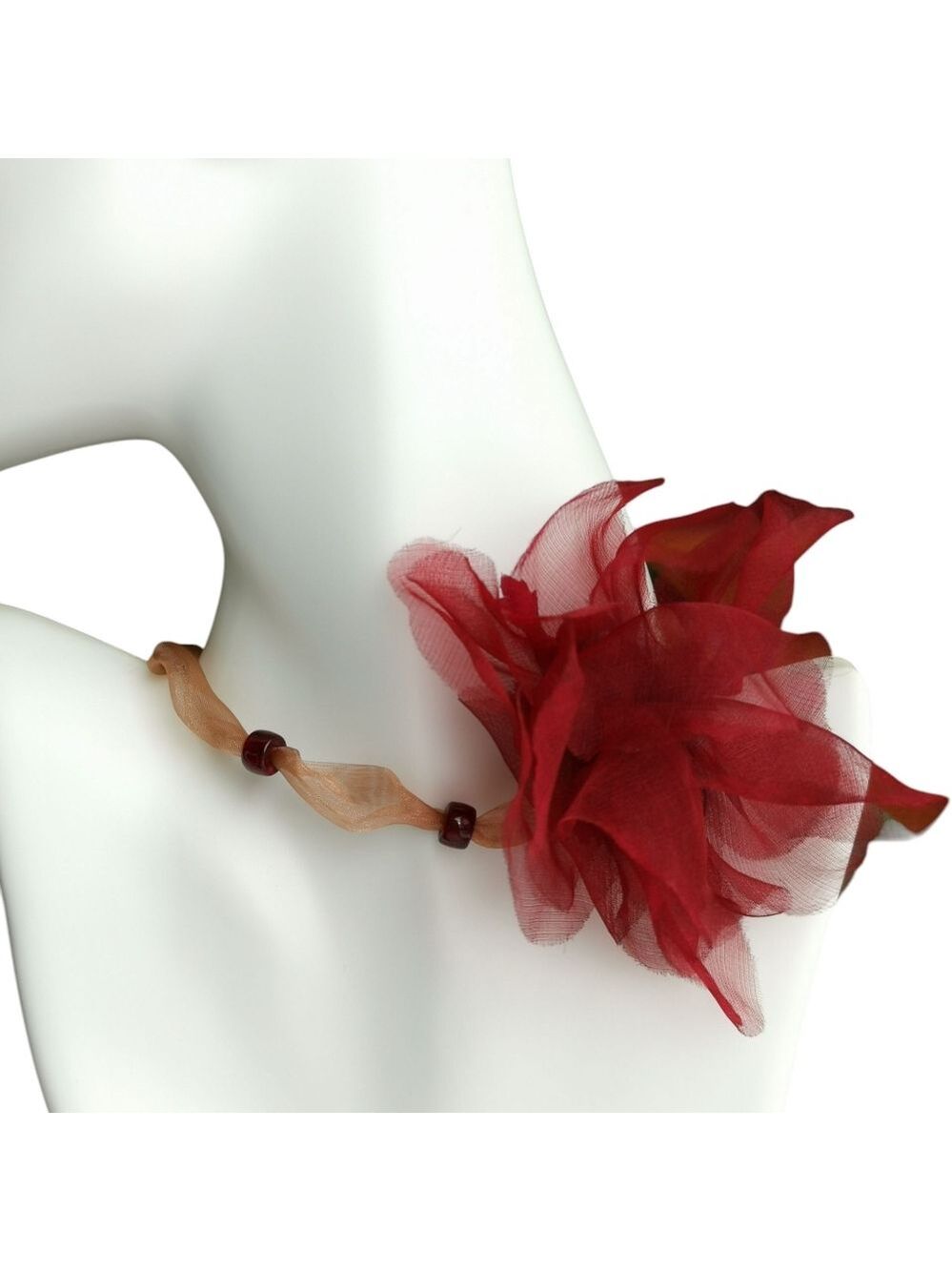 Artisan Crafted Necklace Cranberry Chiffon Flower Choker 🆕